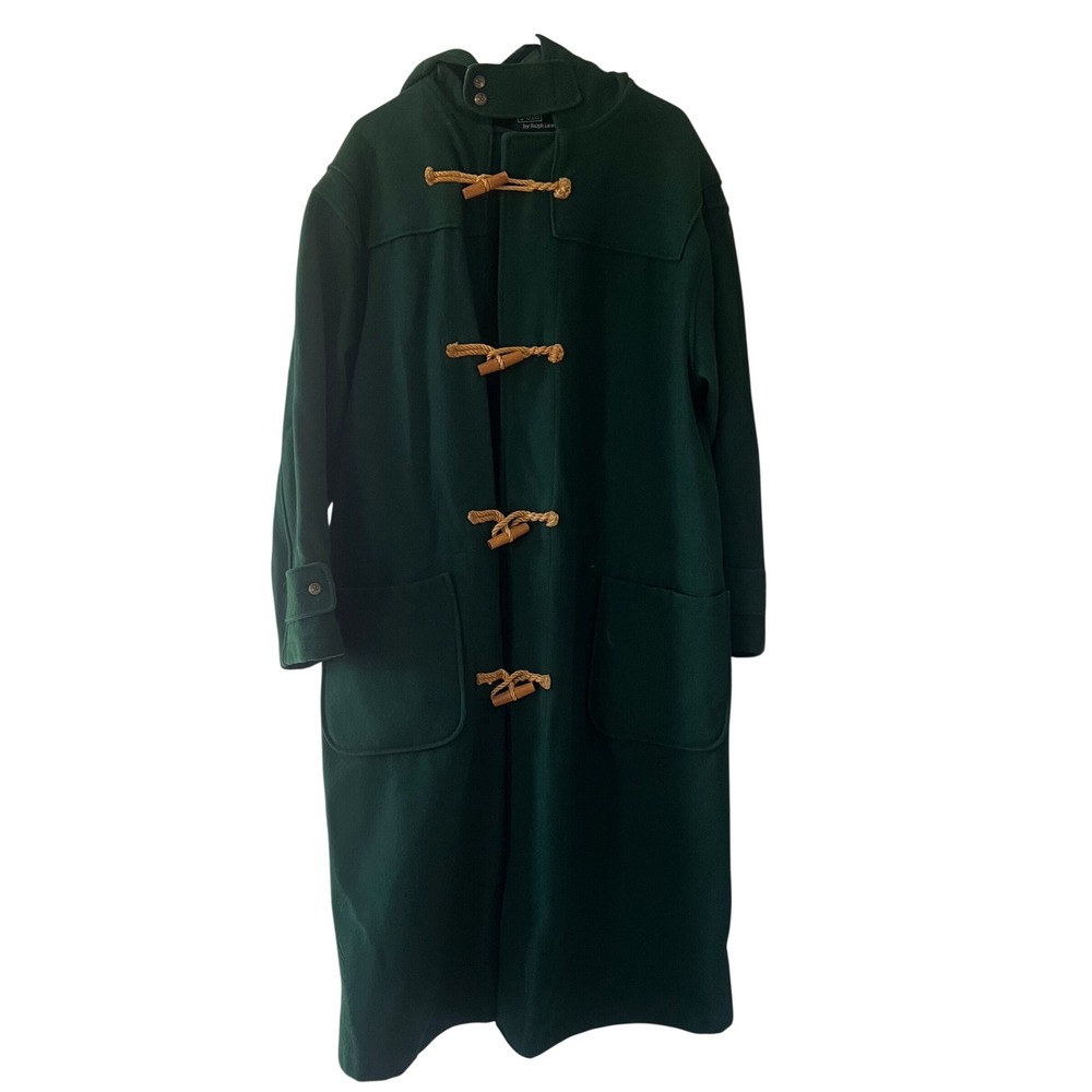 Polo Ralph Lauren Women's L Duffle Coat Green Wool Toggle Hooded Vintage